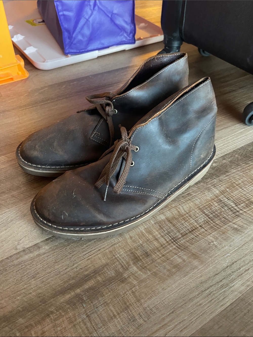 Clarks Brown Leather Chukka Boots with Lace-Up Closure